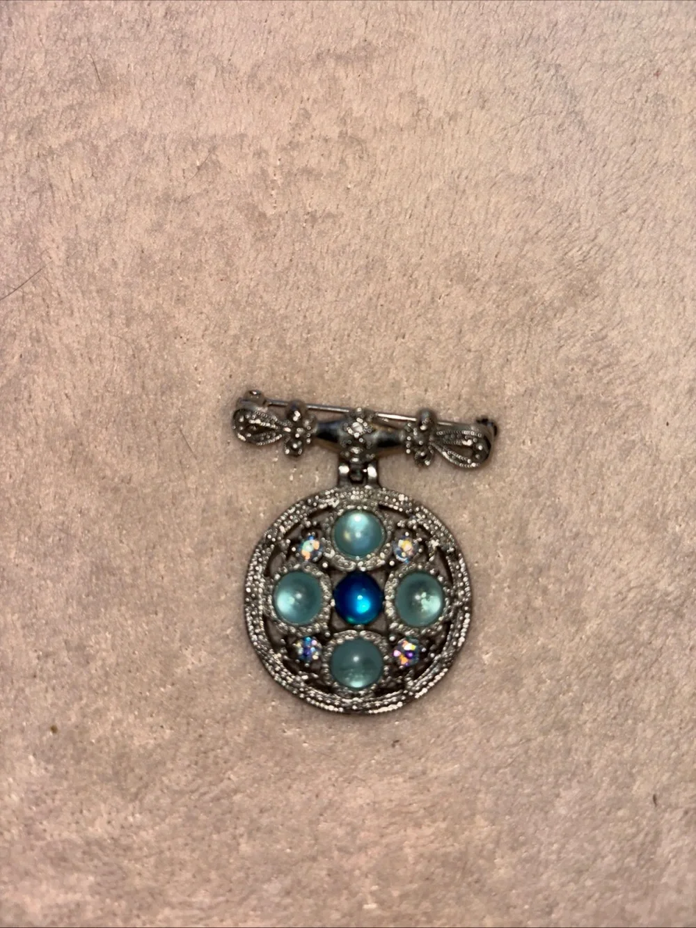 Silver-Tone Blue Gem Round Brooch - Women Jewelry